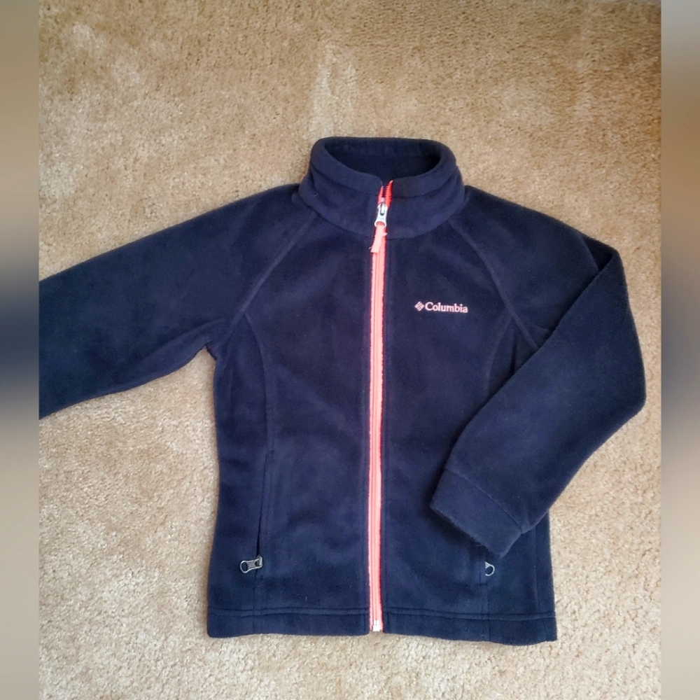 Columbia Soft Black Fleece Coral Zip Up Sweater Kids XSMALL
